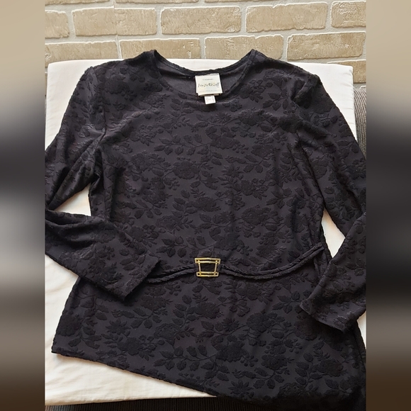 Joseph Ribkoff Vintage Black Tonal Floral Jacquard Asymmetrical Tunic Top - Picture 6 of 15